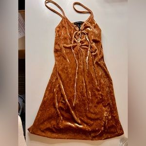 Gold crushed velvet mini dress